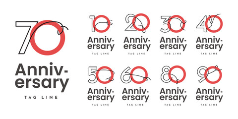 Set 10 20 30 to 100 years anniversary vector template design