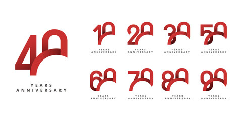 Set 10 20 30 to 100 years anniversary vector template design