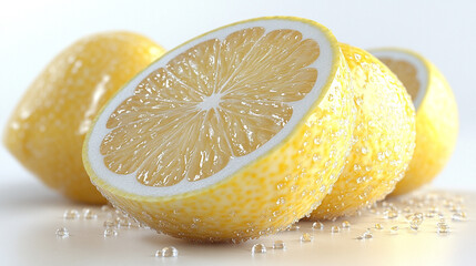 Fresh lemon slices with a glossy surface, showcasing vibrant yellow color and natural texture, perfect for culinary and health themes.