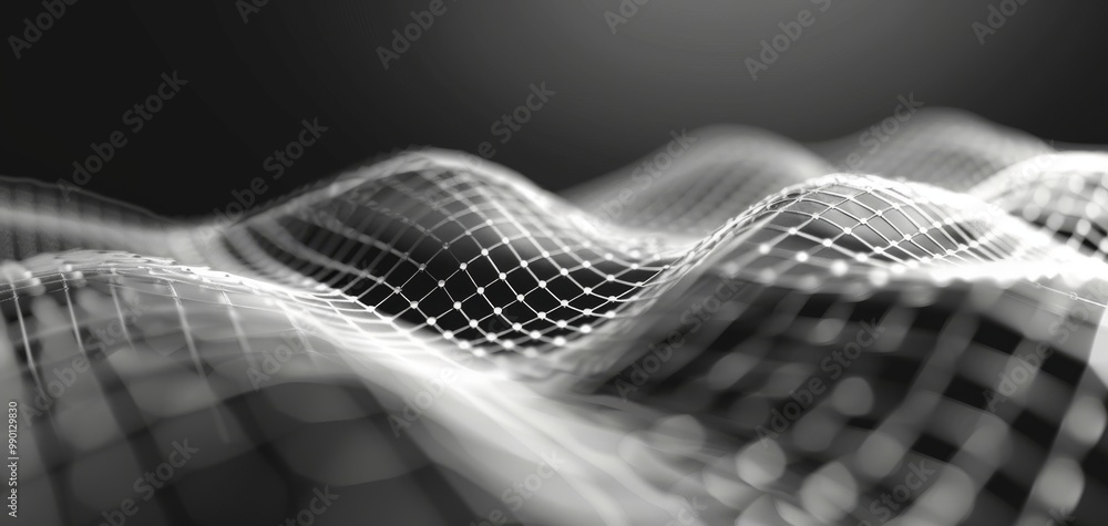Leinwandbilder Abstract representation of flowing waves, showcasing a mesh grid pattern with high contrast. Ideal for use in technology and creative projects.