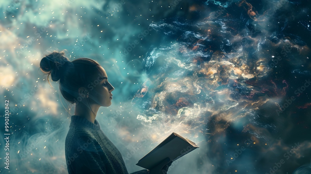 Poster Genetically Enhanced Student with Photographic Memory Reciting Vast Information in Cosmic Contemplation