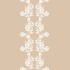 Elegant White Floral Lace Pattern on Beige Background with Delicate Details