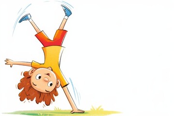 Child doing a handstand in playful outdoor setting