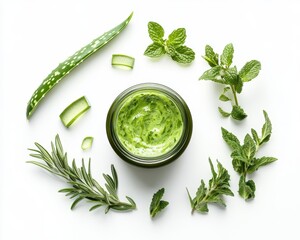 Obraz premium Natural Face Mask with Aloe Vera, Mint, and Rosemary.