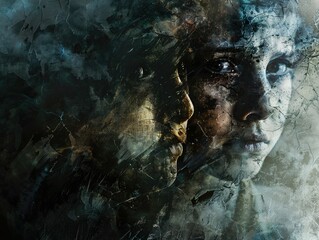 Generational Trauma Illustration: Emotional burden, adult and child figures.
