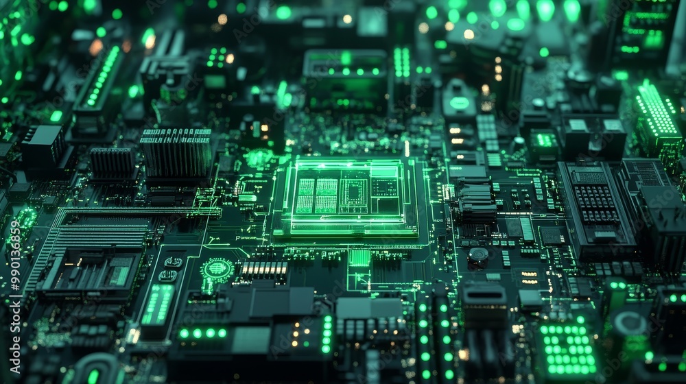 Poster x-ray view of a computer system's intricate circuitry showcasing the complex inner workings of a com