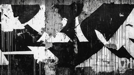Black and white graffiti wall, monochromatic street art