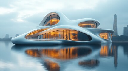 Fototapeta premium Futuristic Architectural Design of a House on Water