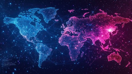 Global Network Connections: Interconnected World, Digital Communication, and Data Exchange