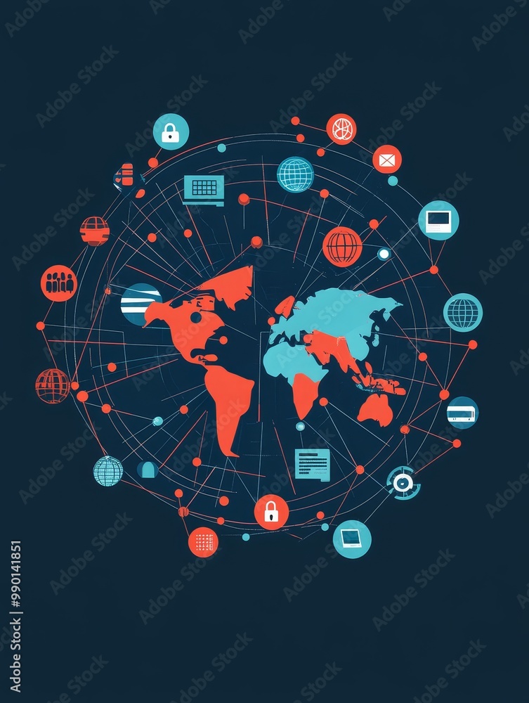 Poster global network of search engines interconnected, representing the interconnectedness of search engin