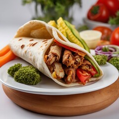 Delicious fresh Shawarma fast food with salad vegetables fried Served, juicy shawarma stuffed in bread, beef shawarma wraps with fresh vegetables