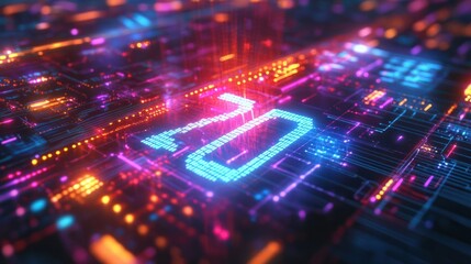 A digital countdown timer with bold numbers displayed against a futuristic backdrop of glowing circuits and pulsating lights