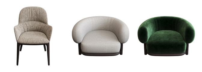 armchair isolated on white background, comfortable furniture for home interior, 3D illustration, cg render