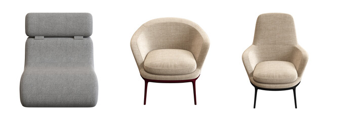 armchair isolated on white background, comfortable furniture for home interior, 3D illustration, cg render