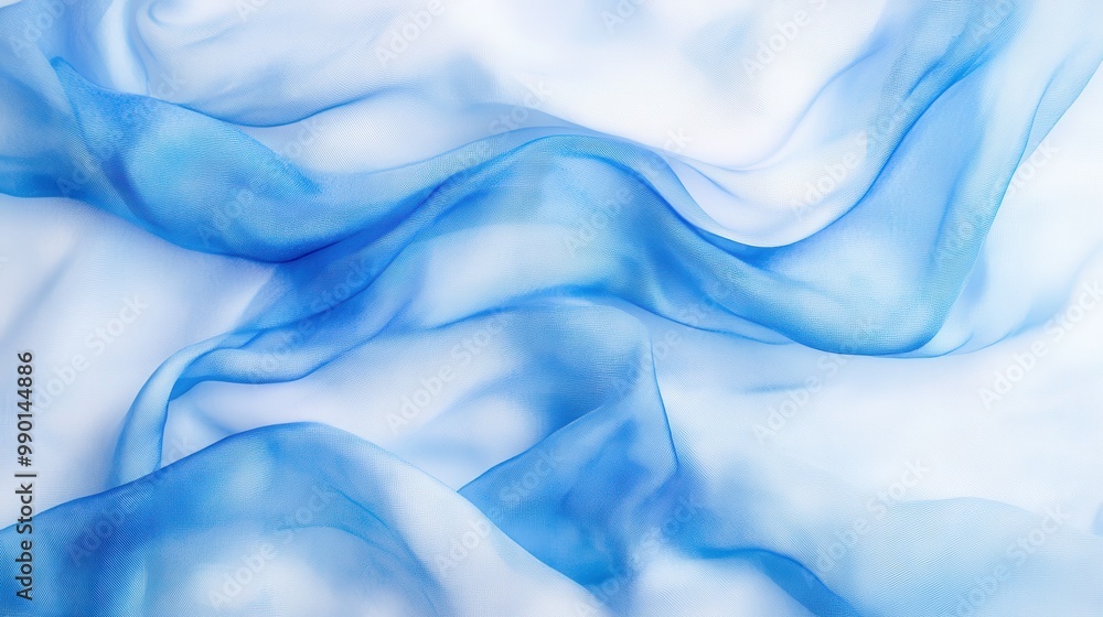 Poster flowing blue and white silk fabric creating a soft, elegant texture suitable for artistic background