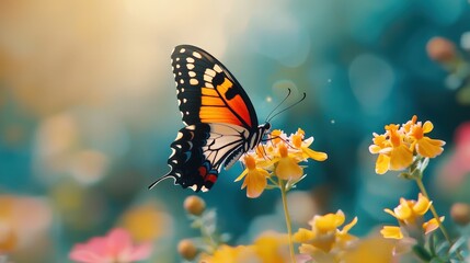 Vibrant Butterfly on Colorful Flower in Nature