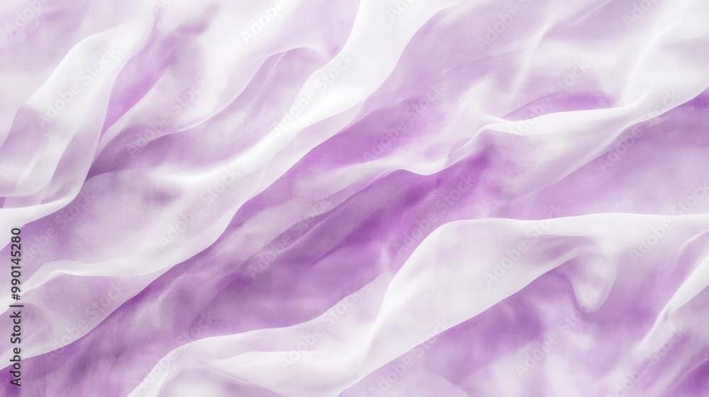 Poster soft lilac and white fabric draped elegantly, creating gentle waves and textures under natural light