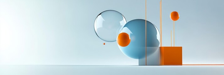 Minimalist geometric background featuring dynamic blue and orange shapes, symbolizing modern design, abstract art, 3D , futuristic style, and contemporary decor.