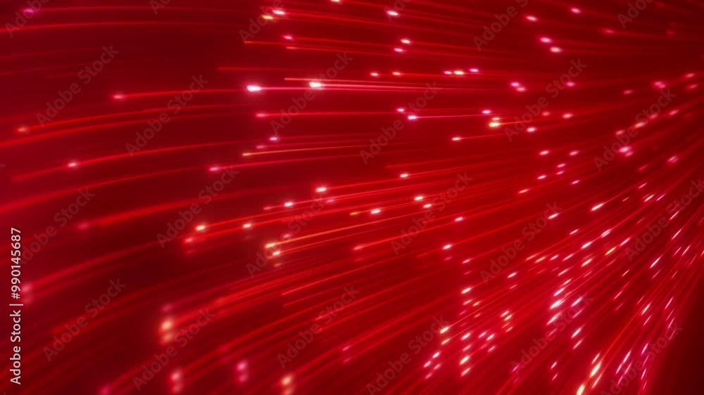 Poster video animation of glowing neon lines in red on reflecting floor - abstract background.