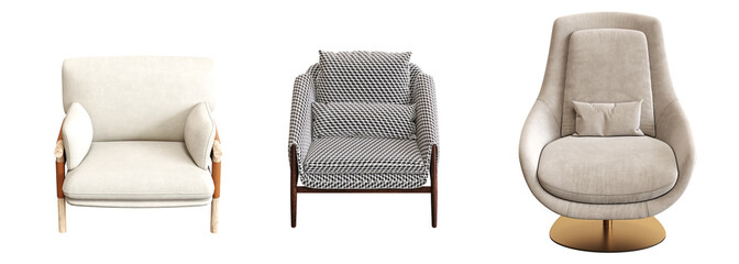 armchair isolated on white background, comfortable furniture for home interior, 3D illustration, cg render