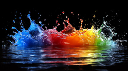 Vibrant splash of colors on dark water background creates a stunning visual, perfect for artistic, creative, and decorative projects.