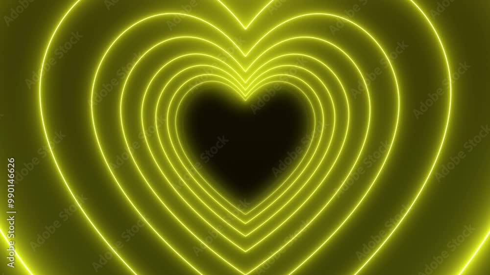Aufkleber video animation of many hearts in neon yellow on dark background - abstract background - seamless lo