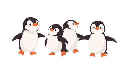Naklejka premium Adorable Baby Penguins Waddling and Sliding Playfully