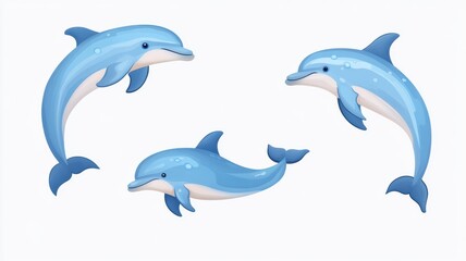 Fototapeta premium Playful Baby Dolphins Jumping and Swimming in Water