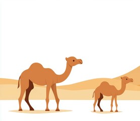 Baby Camels Walking and Sitting in a Desert Landscape
