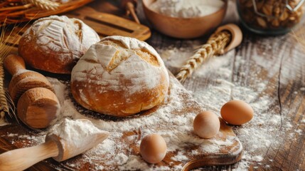 Fototapeta premium Making bread culinary dark background front view generated by ai