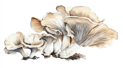 Fototapeta premium Realistic illustration of various mushrooms with delicate gills captured in a natural setting