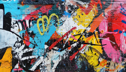 Fototapeta premium A graffiti-covered urban wall, showcasing vibrant colors, bold lines, and an edgy, artistic vibe