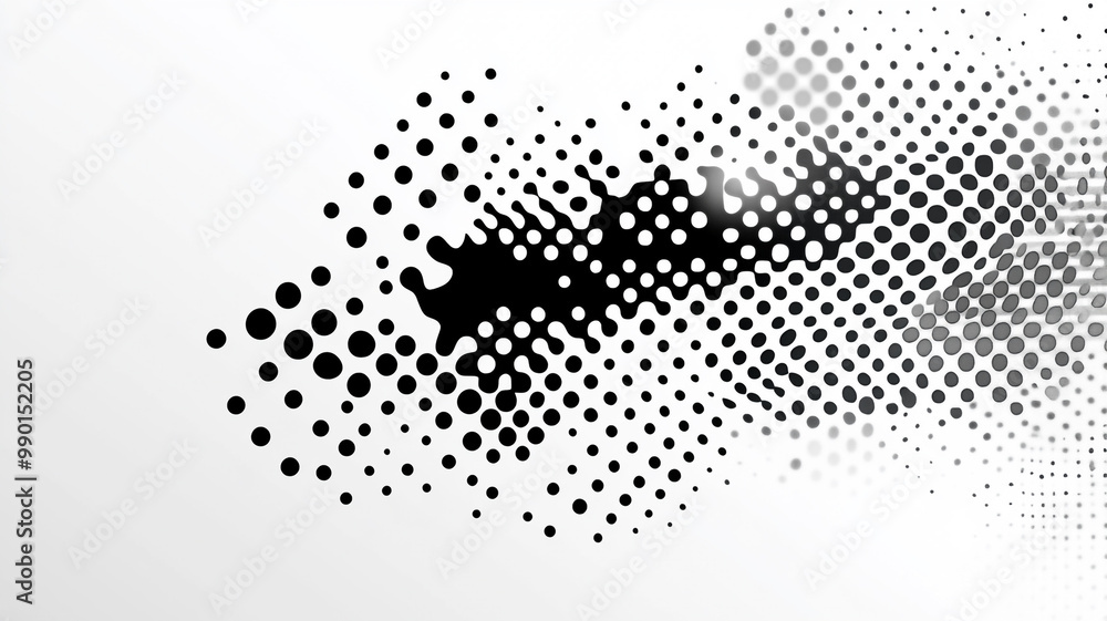 Poster abstract black and white dot pattern created by varying size and opacity on a light background