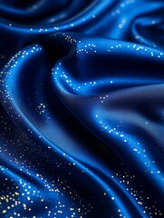Fototapeta premium Shimmering Blue Fabric with Glittering Particles - A luxurious blue satin fabric with a subtle sheen, decorated with tiny sparkling particles. This image evokes a sense of elegance, sophistication, a