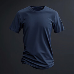  3D T-Shirt Mockup of Dark Blue Floating T-shirt on Dark Grey Background &ndash; Perfect for T-shirt Design, Mock up for design and print, Front Dark Blue T-shirt Mockup
