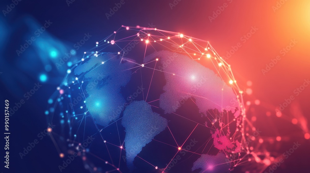 Aufkleber global network illustration depicting connections across continents and oceans in a colorful digital
