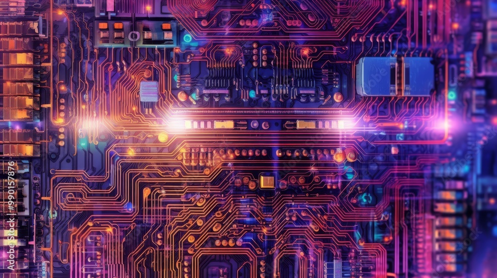 Poster a colorful image of a computer chip with a purple background