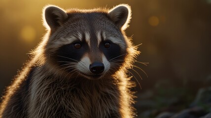 Naklejka premium Raccoon Portrait in Golden Light