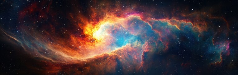 A vibrant cosmic nebula filled with colorful gases and starlight in the depths of outer space...