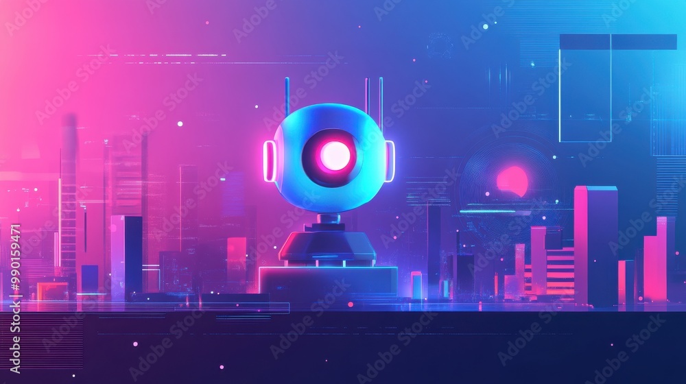 Aufkleber futuristic robot in a neon city skyline exploring technology and innovation during a vibrant digital