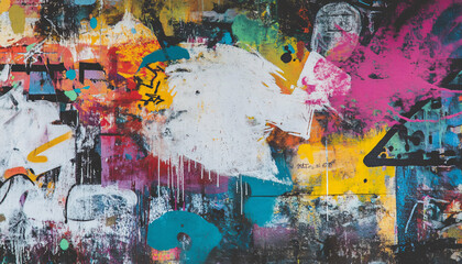Fototapeta premium A graffiti-covered urban wall, showcasing vibrant colors, bold lines, and an edgy, artistic vibe