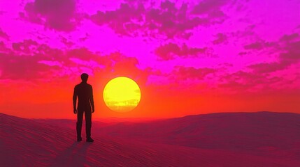 Fototapeta premium Lone Traveler in Colorful Sky at Sunset