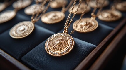 Close-Up of a Gold Necklace with Diamond Pendant