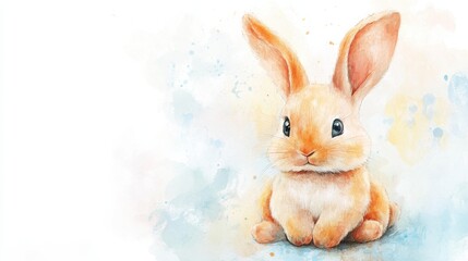 Adorable watercolor illustration of a cute bunny sitting on a colorful background