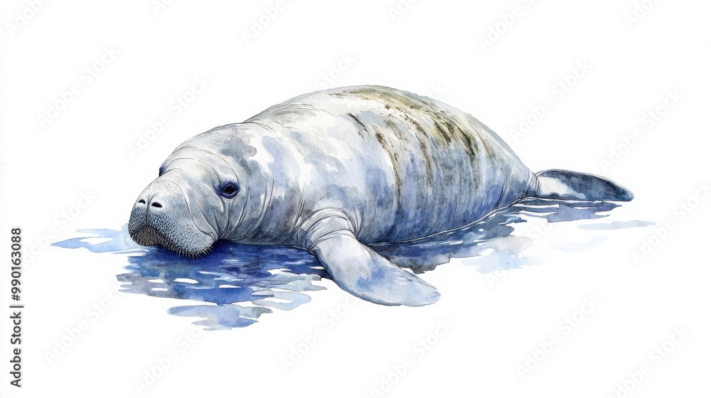 Aufkleber a manatee resting on the water's surface in a serene aquatic environment during midday in a natural 