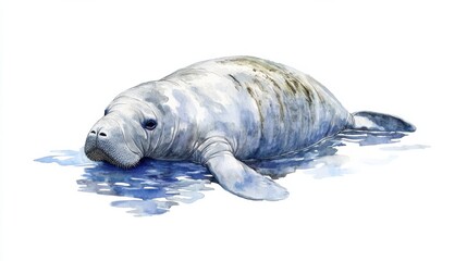 Obraz premium A manatee resting on the water's surface in a serene aquatic environment during midday in a natural habitat