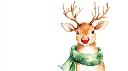 A cheerful reindeer with antlers and a green scarf, ready for the holiday season celebration