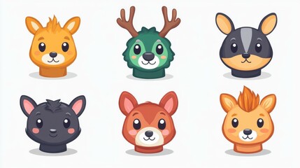 Fototapeta premium Discover fun animal head clipart in a sleek flat style, perfect for adding charm to your creative designs.