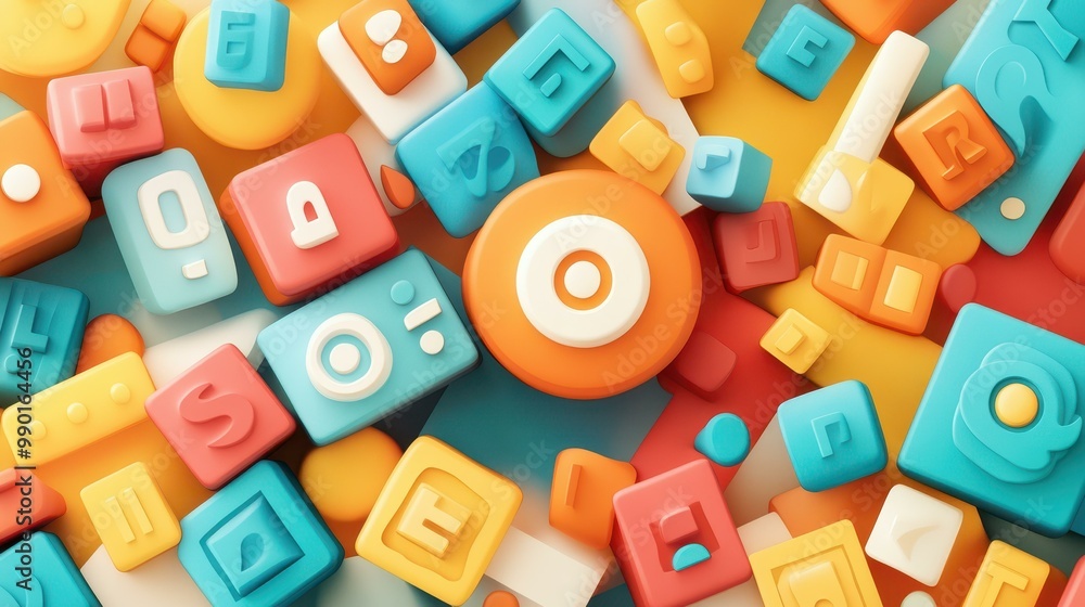 Poster bright and playful blocks with letters and numbers in a fun, modern style make learning visually exc