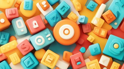 Fototapeta premium Bright and playful blocks with letters and numbers in a fun, modern style make learning visually exciting and engaging.